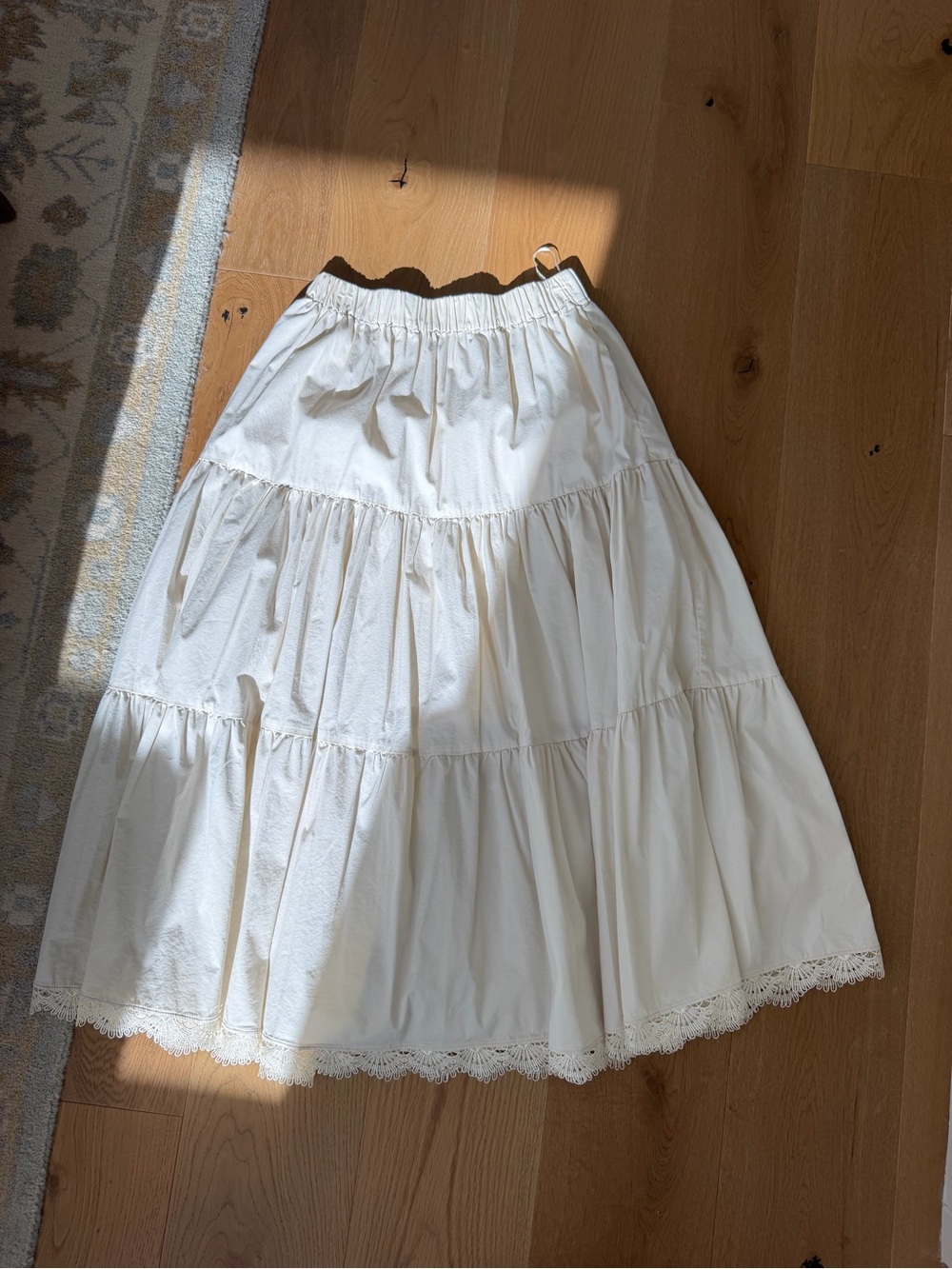 KEEPSAKE the Label Cream Tiered Lace-Hem A-Line Skirt
